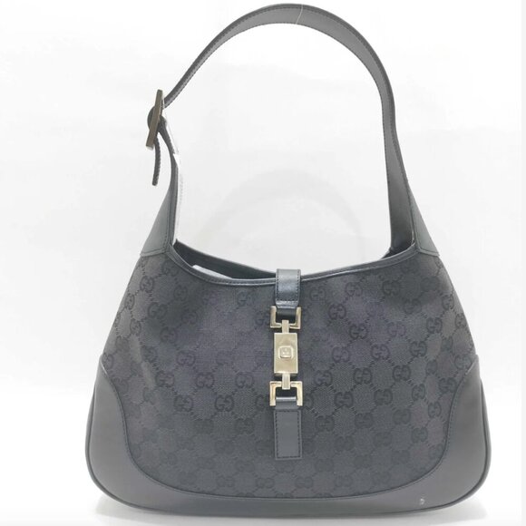 Gucci Handbags - GUCCI JACKIE GG BLACK LEATHER CANVAS SHOULDER BAG - VERY GOOD CONDITION